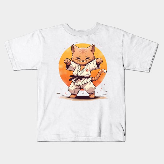 karate cat Kids T-Shirt by piratesnow